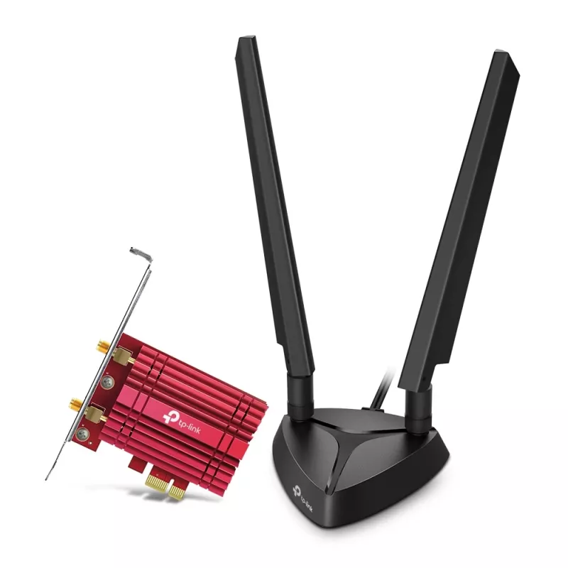 Adaptador PCIe TP-Link AXE5400 Wi-Fi 6E Bluetooth 5.2, Interno, Sem fios, PCI Express, WLAN / Bluetooth, 5400 Mbit/s, Preto, Vermelho