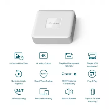 Gravador de vídeo em rede PoE+ TP-Link VIGI de 4 canais