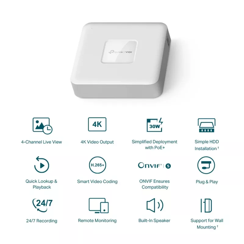 Gravador de vídeo em rede PoE+ TP-Link VIGI de 4 canais