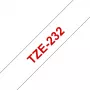 Fita de etiquetas Brother TZE-232 vermelho sobre branco