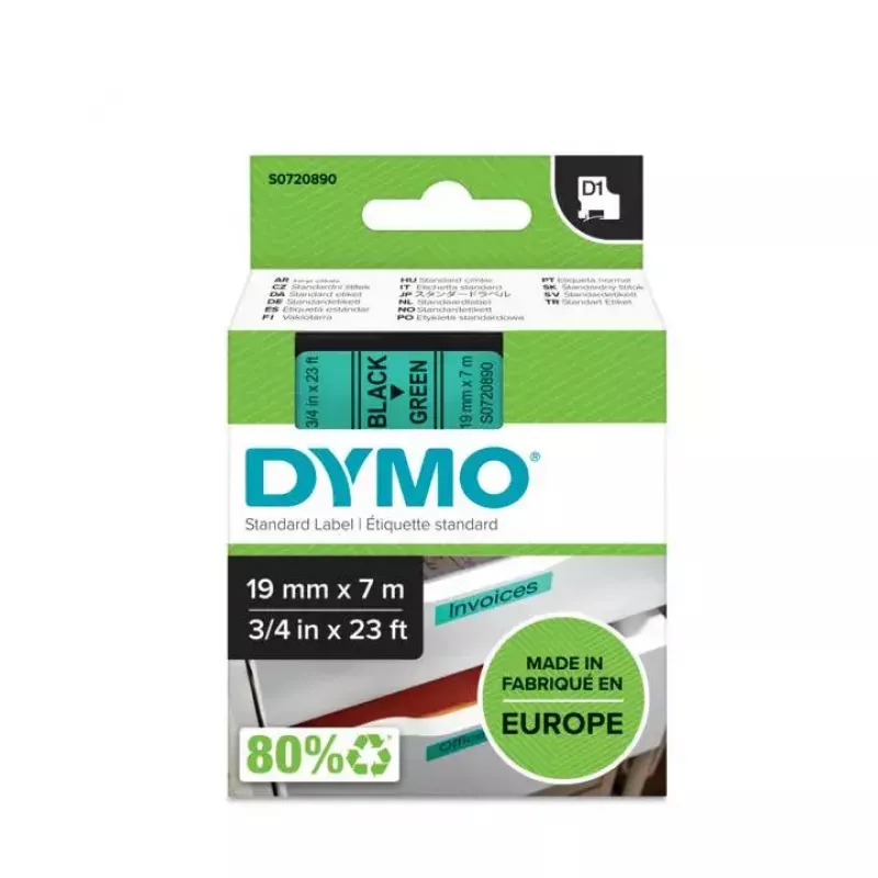 Etiquetas DYMO Original D1 | impressão preta sobre fita verde | 19 mm x 7 m | etiquetas autoadesivas para impressoras de etiquetas LabelManager | fabricadas na Europa