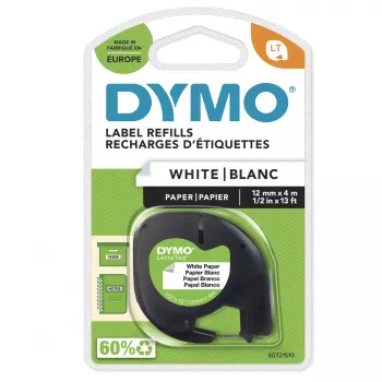 Etiquetas de papel DYMO LetraTag | originais | rolo de 12 mm x 4 m | impressão preta sobre branco | etiquetas autoadesivas multiusos para impressoras de etiquetas LetraTag | fabricadas na Europa