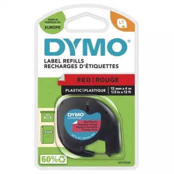 Etiquetas de plástico DYMO LetraTag | rolo de 12 mm x 4 m | impressão preta sobre etiquetas vermelhas | etiquetas autoadesivas multiusos para impressoras de etiquetas LetraTag