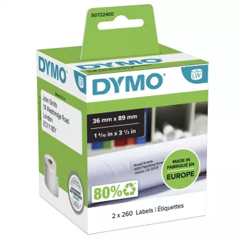 Etiquetas de endereço grandes DYMO Authentic LabelWriter | 36 mm x 89 mm | autoadesivas | 2 rolos de 260 (520 etiquetas Easy-Peel) | para impressoras de etiquetas LabelWriter | fabricadas na Europa
