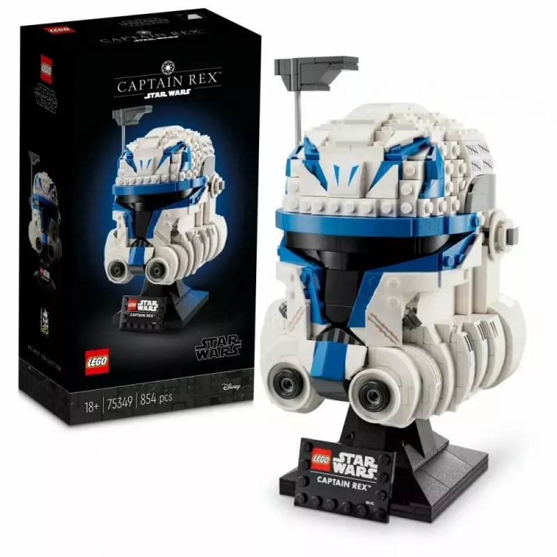 Capacete de exposição de construção LEGO Star Wars Captain Rex 75349 — 854 peças, peça de colecionador para adultos (18+)