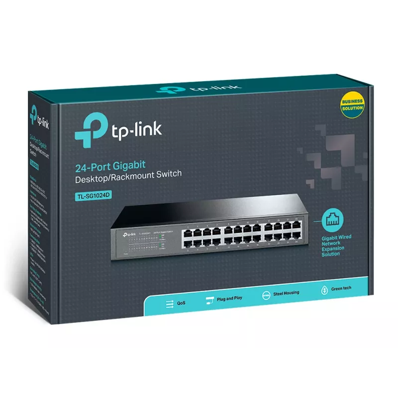 Switch de rede TP-Link 24 portas Gigabit para secretária/rack, não gerido, Gigabit Ethernet (10/100/1000), duplex integral, montagem em rack