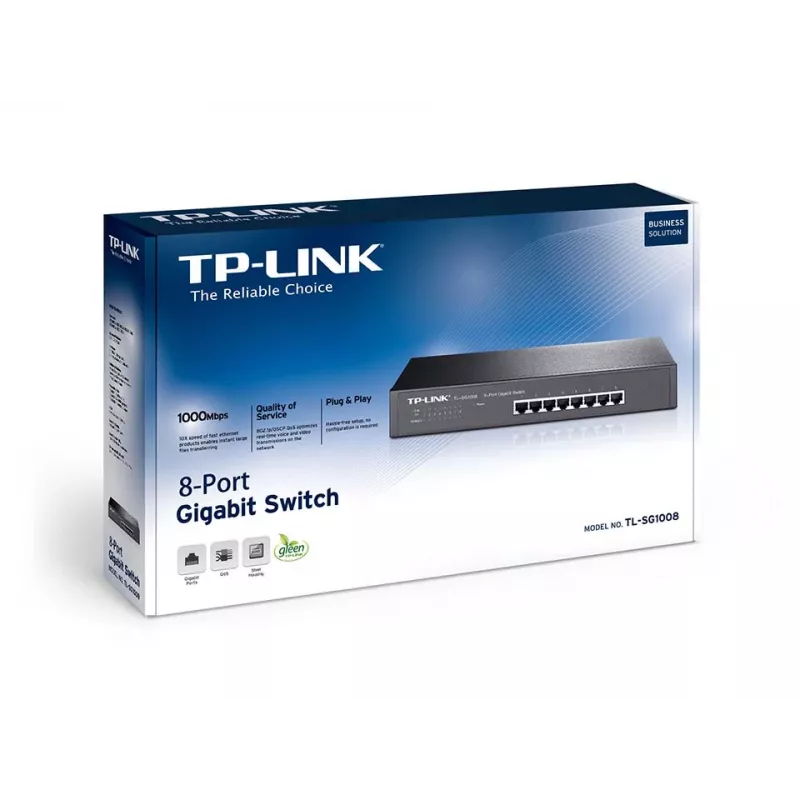 Switch não gerido TP-Link TL-SG1008, 8 portas Gigabit Ethernet, 16 Gbit/s