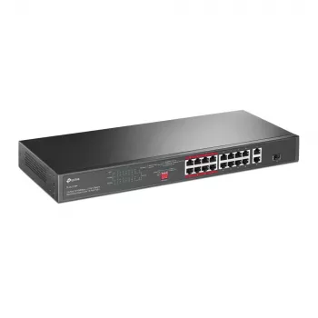 Switch PoE TP-Link 16 portas 10/100 Mbps + 2 portas Gigabit para rack com 16 portas PoE+