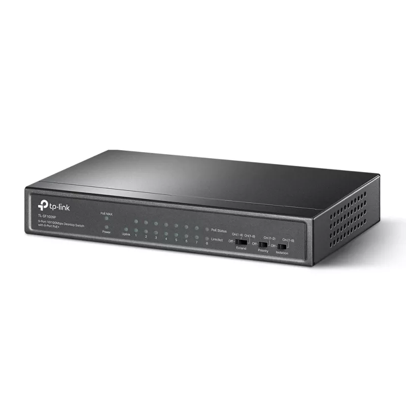Switch de secretária TP-Link 9 portas 10/100Mbps com 8 portas PoE+
