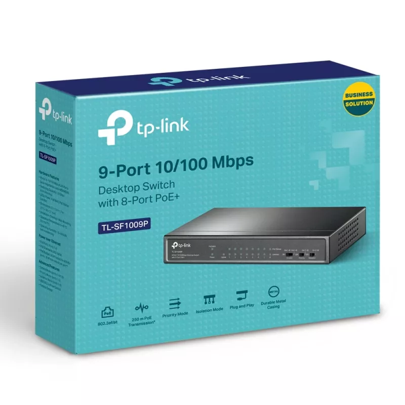 Switch de secretária TP-Link 9 portas 10/100Mbps com 8 portas PoE+