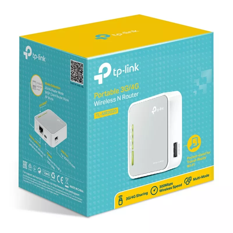 Router WLAN TP-Link TL-MR3020 Fast Ethernet banda única (2,4 GHz) 4G prateado, branco