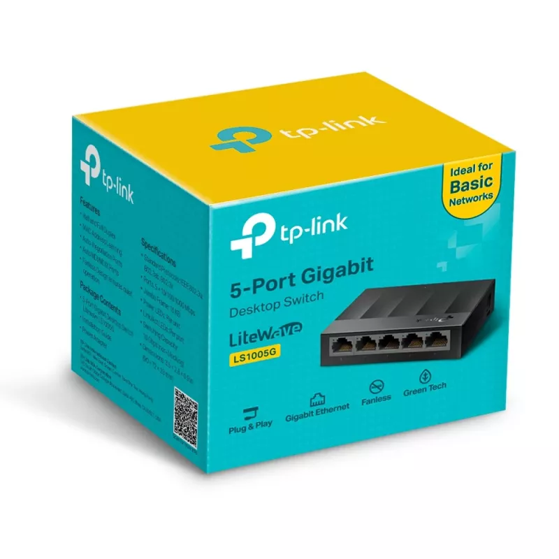 Switch de rede de secretária TP-Link 5 portas 10/100/1000Mbps, não gerido, Gigabit Ethernet (10/100/1000), para montagem na parede