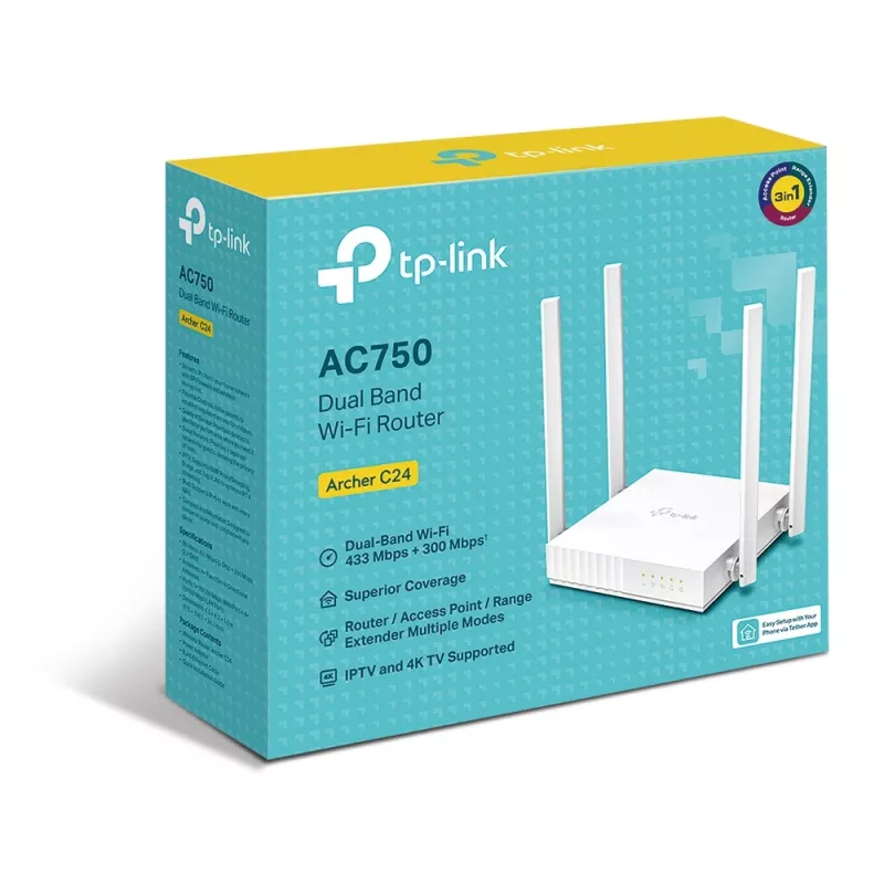 Router Wi-Fi TP-Link ARCHER C24 Fast Ethernet Dualband (2,4 GHz / 5 GHz) branco