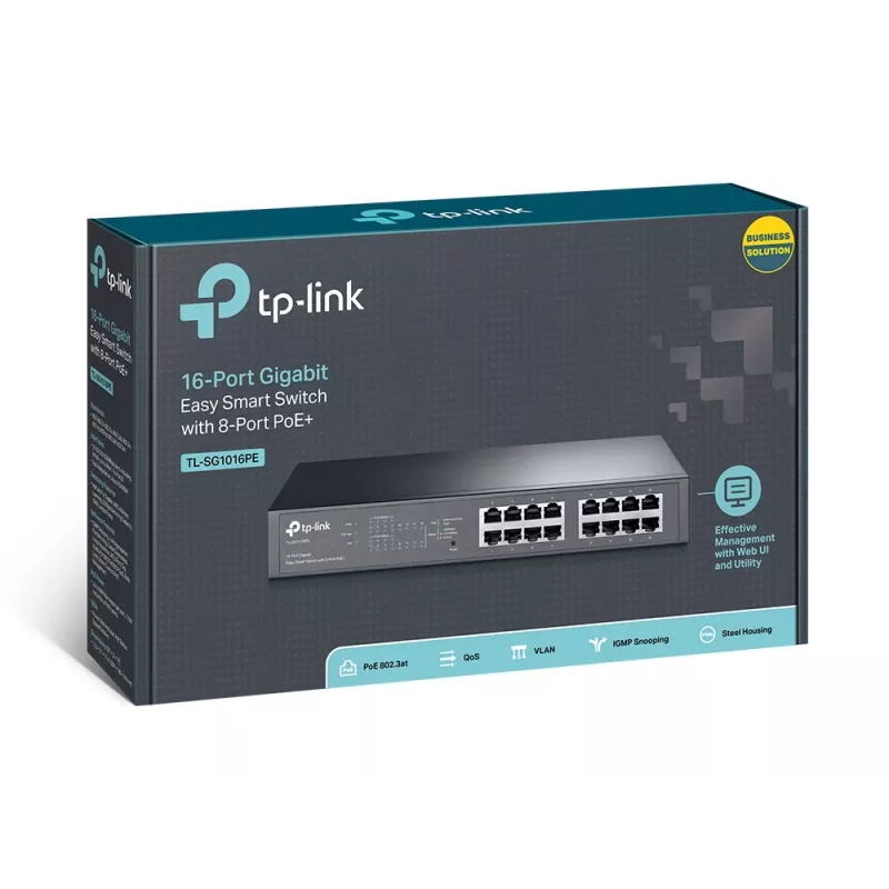 Switch gerido TP-Link TL-SG1016PE 16 portas Gigabit com 8 portas PoE+
