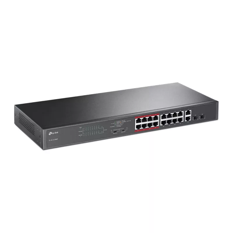 Switch PoE não gerido TP-Link 16 portas 10/100Mbps + 2 portas Gigabit