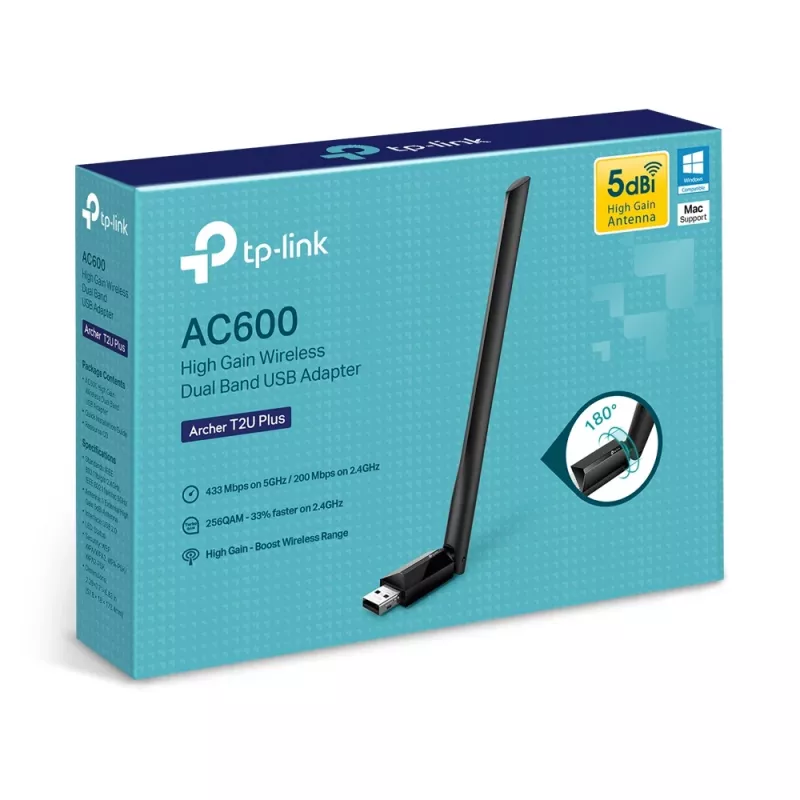 Adaptador USB Wi-Fi wireless TP-Link AC600 High Gain ARCHER T2U PLUS