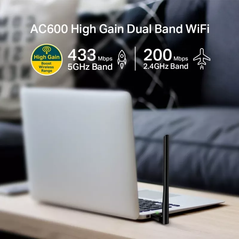 Adaptador USB Wi-Fi wireless TP-Link AC600 High Gain ARCHER T2U PLUS