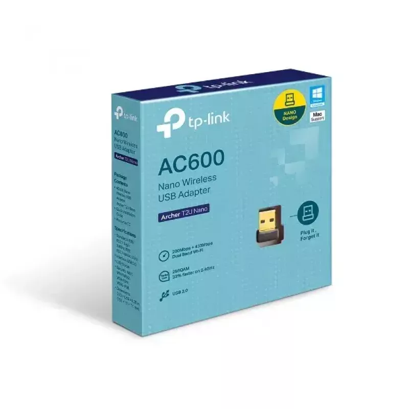 Adaptador USB Wi-Fi TP-Link Nano AC600 (Archer T2U Nano) – transceptor de rede wireless dualband 2,4G/5G
