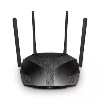 Router de secretária MERCUSYS MR80X — Wi‑Fi 6 dualband (802.11ax), 3000 Mbit/s, 4 antenas externas, 3 portas LAN Gigabit