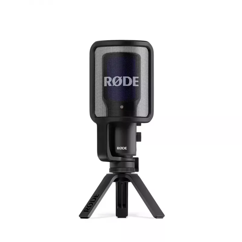 Microfone condensador USB para PC RØDE NT-USB+ — padrão cardioide, 24 Bit/48 kHz, 20–20000 Hz, saída para auscultadores de 3,5 mm, USB-C, preto