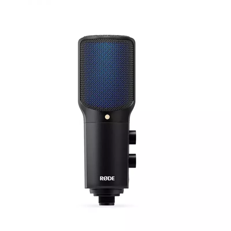 Microfone condensador USB para PC RØDE NT-USB+ — padrão cardioide, 24 Bit/48 kHz, 20–20000 Hz, saída para auscultadores de 3,5 mm, USB-C, preto