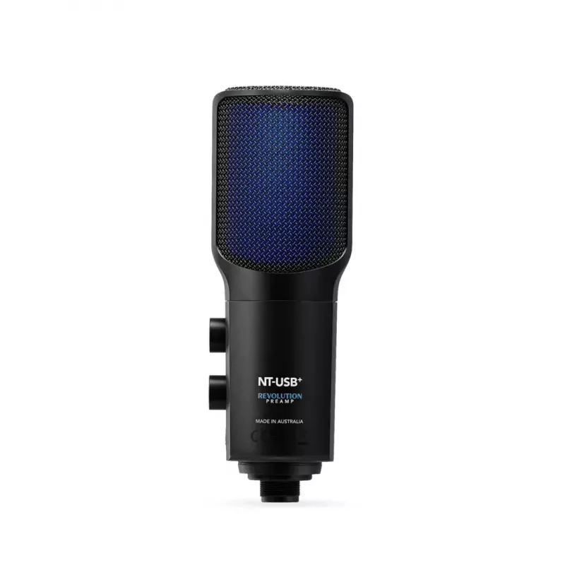 Microfone condensador USB para PC RØDE NT-USB+ — padrão cardioide, 24 Bit/48 kHz, 20–20000 Hz, saída para auscultadores de 3,5 mm, USB-C, preto
