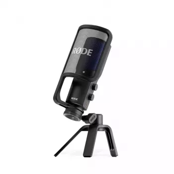 Microfone condensador USB para PC RØDE NT-USB+ — padrão cardioide, 24 Bit/48 kHz, 20–20000 Hz, saída para auscultadores de 3,5 mm, USB-C, preto