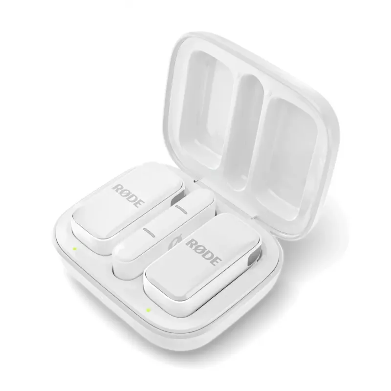 Microfone de lapela RØDE Wireless Micro — lavalier USB sem fios, 20–20000 Hz, 24-Bit, alcance 100 m, branco