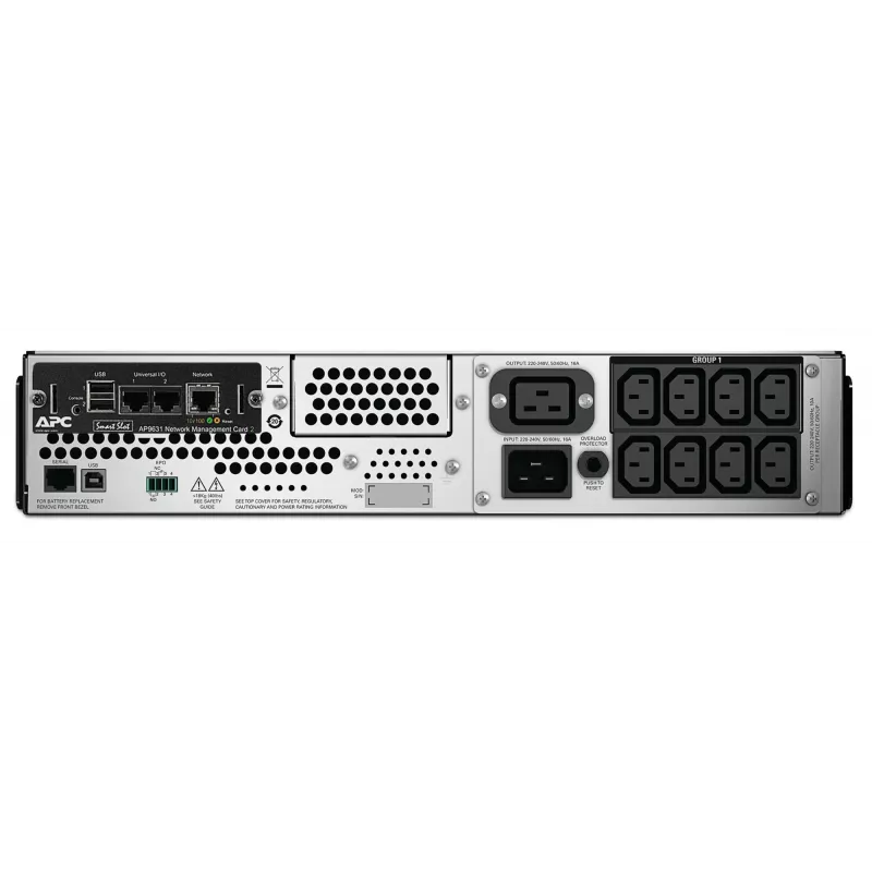 UPS APC Smart-UPS, Line Interactive, 2200VA, montagem em rack 2U, 230V, 8x saídas IEC C13+2x IEC C19, placa de rede, AVR, LCD