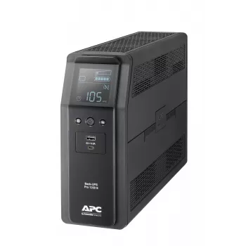 UPS APC Back-UPS Pro, 1200VA/720W, torre, 230V, 8x tomadas IEC C13, onda sinusoidal, AVR, ligações USB Type-A + C, LCD, bateria substituível pelo utilizador