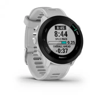 Smartwatch GARMIN Forerunner 55 — 42 mm relógio desportivo redondo, GPS/GLONASS/Galileo, 14 dias de bateria, 5 ATM, bracelete de silicone branco