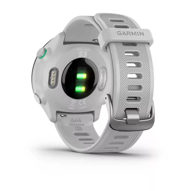 Smartwatch GARMIN Forerunner 55 — 42 mm relógio desportivo redondo, GPS/GLONASS/Galileo, 14 dias de bateria, 5 ATM, bracelete de silicone branco
