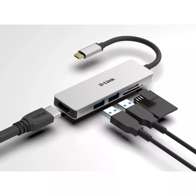 Hub USB-C 5-em-1 D-Link com HDMI e leitor de cartões SD/microSD