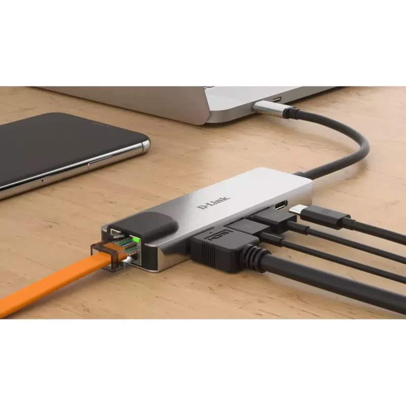 Hub USB-C 5-em-1 D-Link com HDMI/Ethernet e Power Delivery