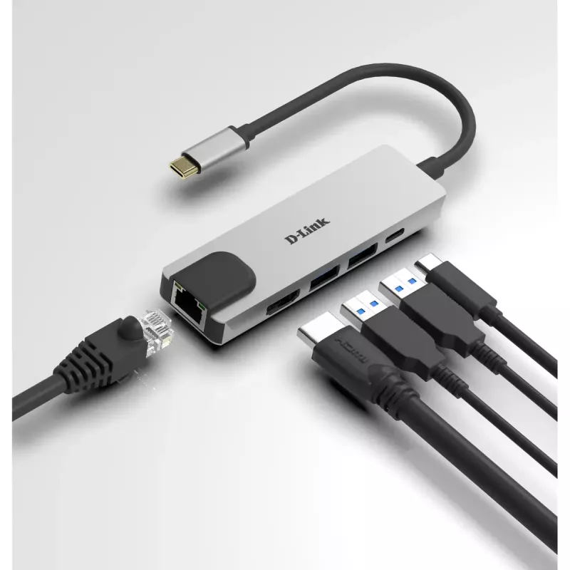 Hub USB-C 5-em-1 D-Link com HDMI/Ethernet e Power Delivery