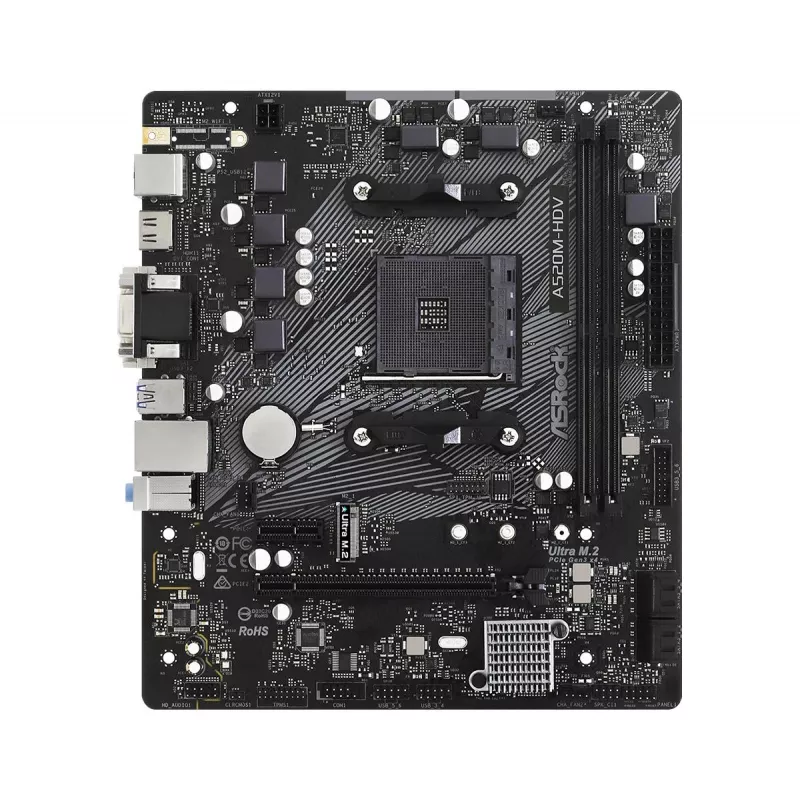 Placa-mãe ASRock A520M-HDV AM4 AMD A520 2 X DDR4 USB 3.2 SATA 3 7.1ch HD Audio mATX