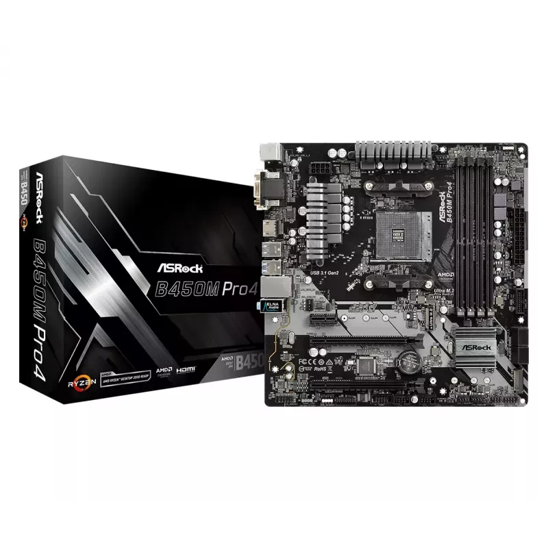 Placa-mãe ASRock B450M PRO4 AMD B450 Socket AM4 micro ATX