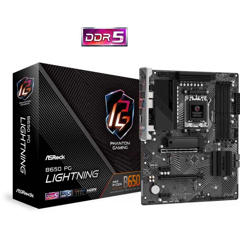Placa-mãe ASRock B650 PG Lightning AM5 AMD B650 USB 3.2 SATA 3 7.1ch HD Audio ATX