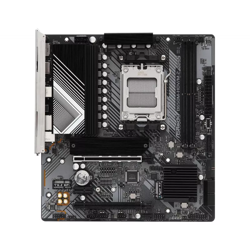 Placa-mãe ASRock B650M-HDV/M.2 micro ATX — AMD B650, Socket AM5, DDR5, 2 slots de memória, 64 GB, M.2 & SATA III