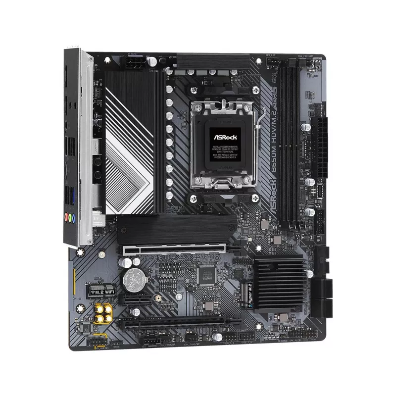 Placa-mãe ASRock B650M-HDV/M.2 micro ATX — AMD B650, Socket AM5, DDR5, 2 slots de memória, 64 GB, M.2 & SATA III