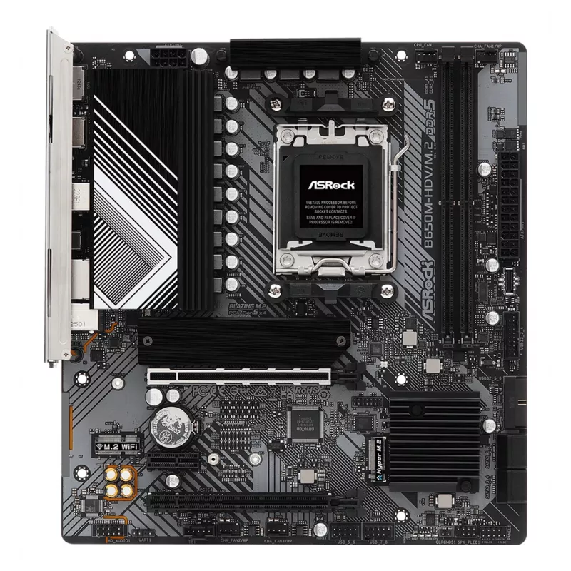 Placa-mãe ASRock B650M-HDV/M.2 micro ATX — AMD B650, Socket AM5, DDR5, 2 slots de memória, 64 GB, M.2 & SATA III