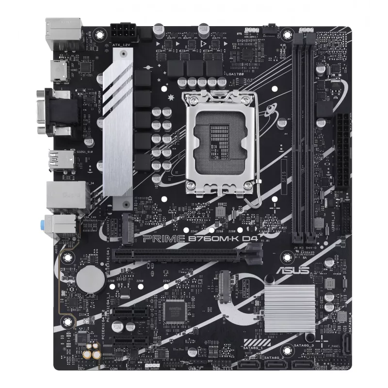 Motherboard ASUS PRIME B760M-K D4 — Intel B760, LGA 1700, Micro ATX, 2x DDR4 DIMM, 64 GB, M.2, SATA III, Ethernet 2.5Gb