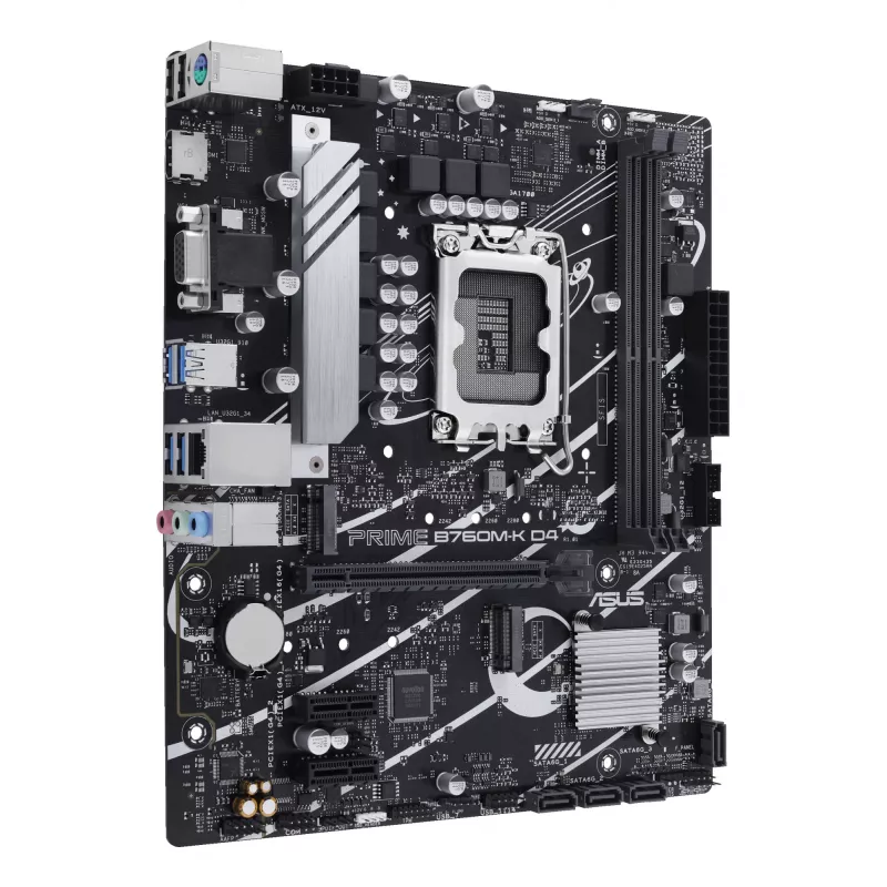 Motherboard ASUS PRIME B760M-K D4 — Intel B760, LGA 1700, Micro ATX, 2x DDR4 DIMM, 64 GB, M.2, SATA III, Ethernet 2.5Gb