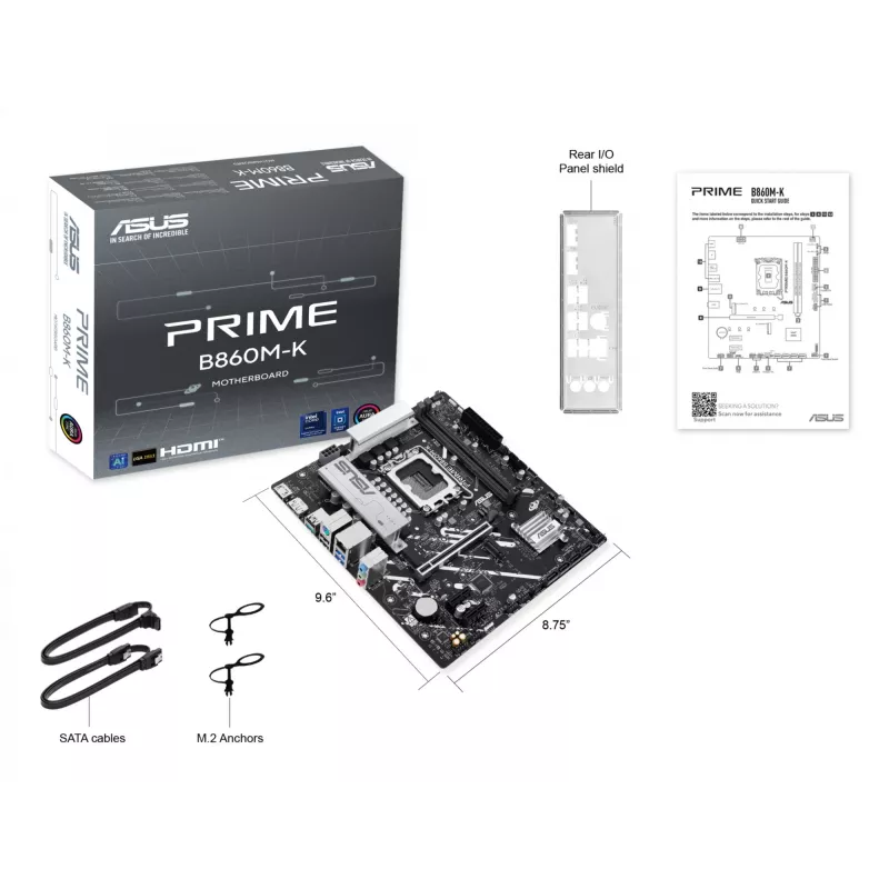 Motherboard ASUS PRIME B860M-K — Intel B860, LGA 1851, micro ATX, DDR5, 2x M.2, 2 DIMM, LAN 2.5Gb
