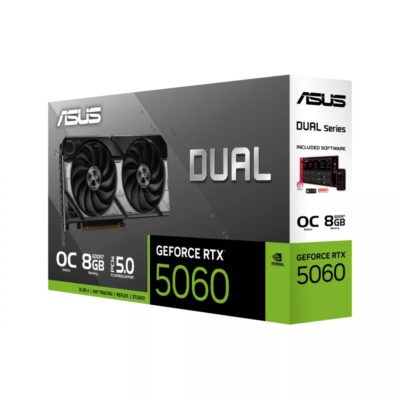 Placa gráfica ASUS GeForce RTX 5060 — 8 GB GDDR7, 128-Bit, PCIe 5.0, DisplayPort 2.1b x3, HDMI 2.1b