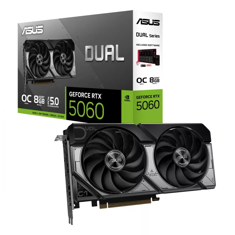Placa gráfica ASUS GeForce RTX 5060 — 8 GB GDDR7, 128-Bit, PCIe 5.0, DisplayPort 2.1b x3, HDMI 2.1b