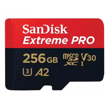 SanDisk Extreme PRO microSDXC 256GB + adaptador SD, velocidade de leitura 200 MB/s, velocidade de escrita 140 MB/s, A2, C10, V30, UHS-I U3