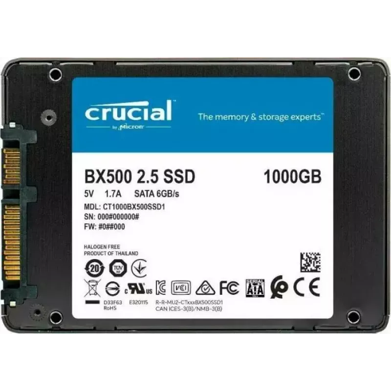 SSD interna Crucial BX500 1TB 3D NAND SATA 2,5 polegadas, até 540 MB/s – CT1000BX500SSD1