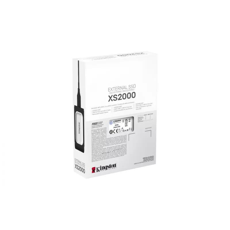 Kingston Technology 2000G SSD Portátil XS2000, 2 TB, USB Type-C, 3.2 Gen 2 (3.1 Gen 2), 2000 MB/s, preto, prateado