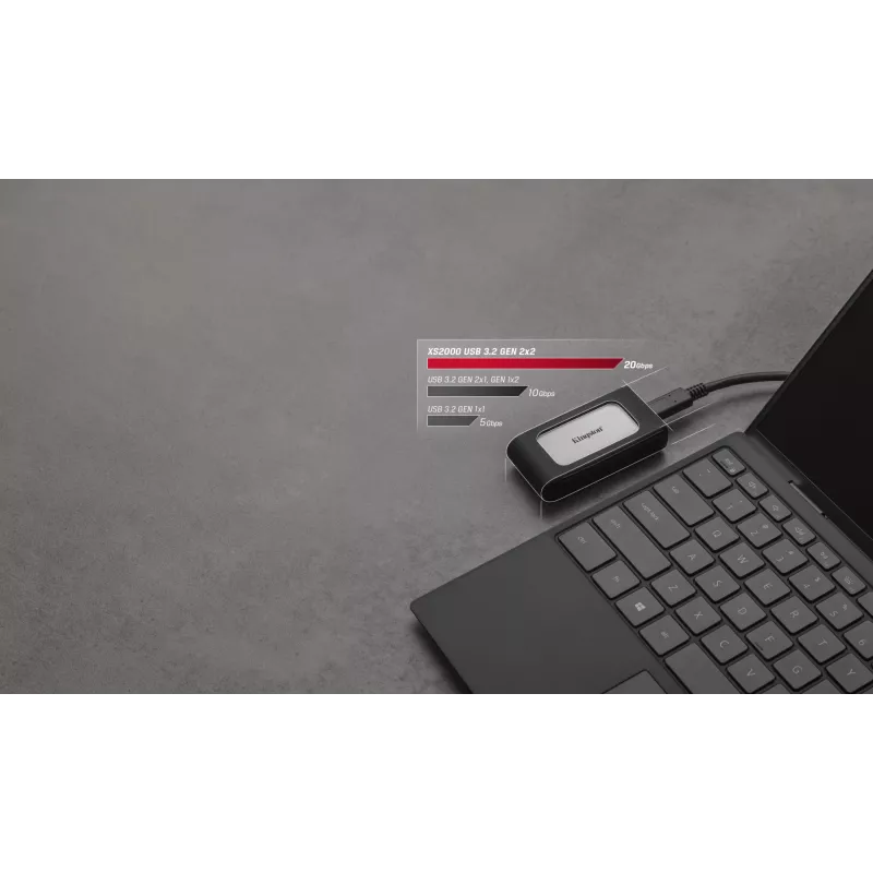 Kingston Technology 1000G SSD Portátil XS2000, 1 TB, USB Type-C, 3.2 Gen 2 (3.1 Gen 2), 2000 MB/s, preto, prateado